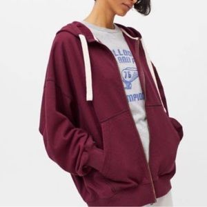 EDDIE BAUER red burgundy hoodie sweatshirt jacket casual fax fur warm